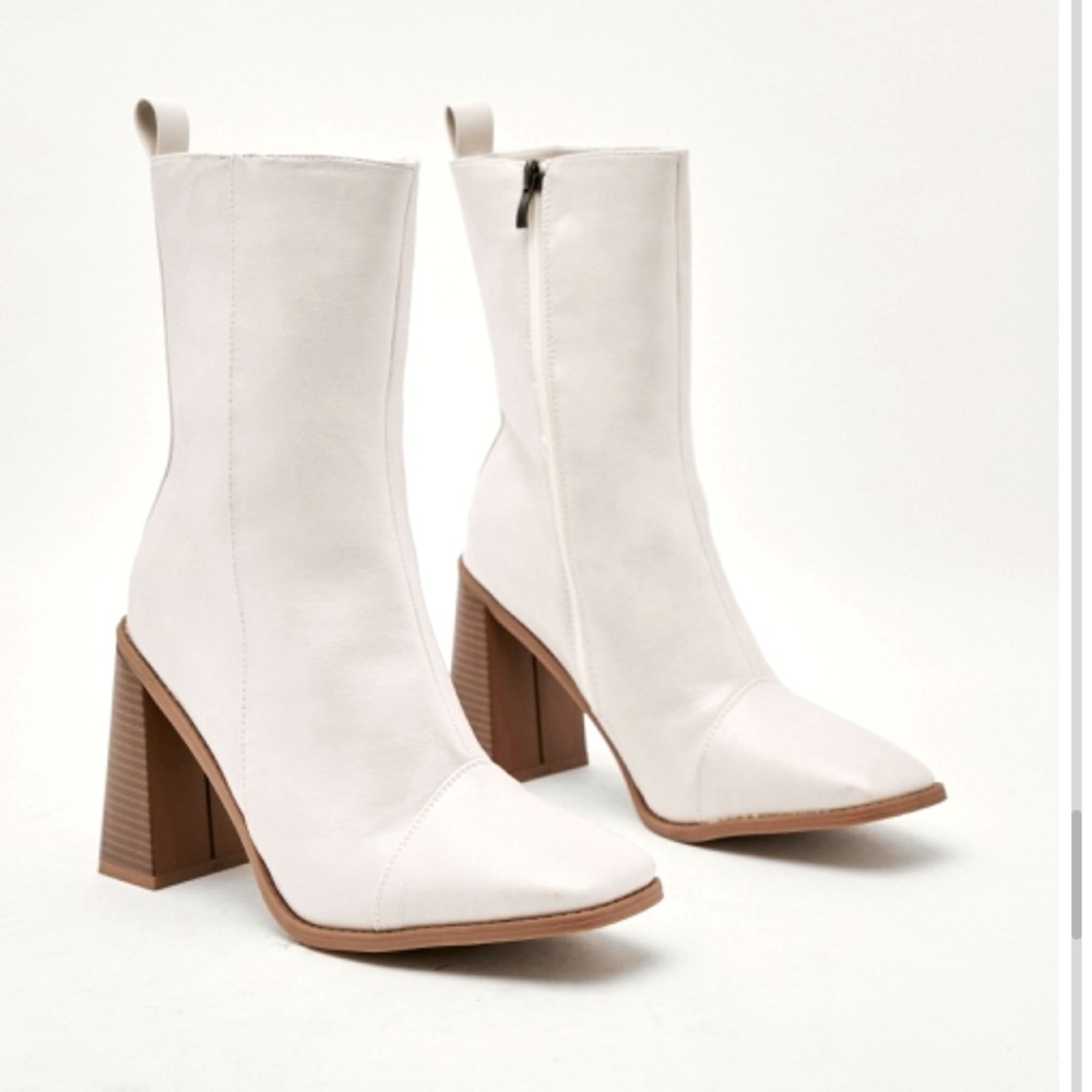 Nasty Gal Faux Leather Wooden Heel Boot NWOT